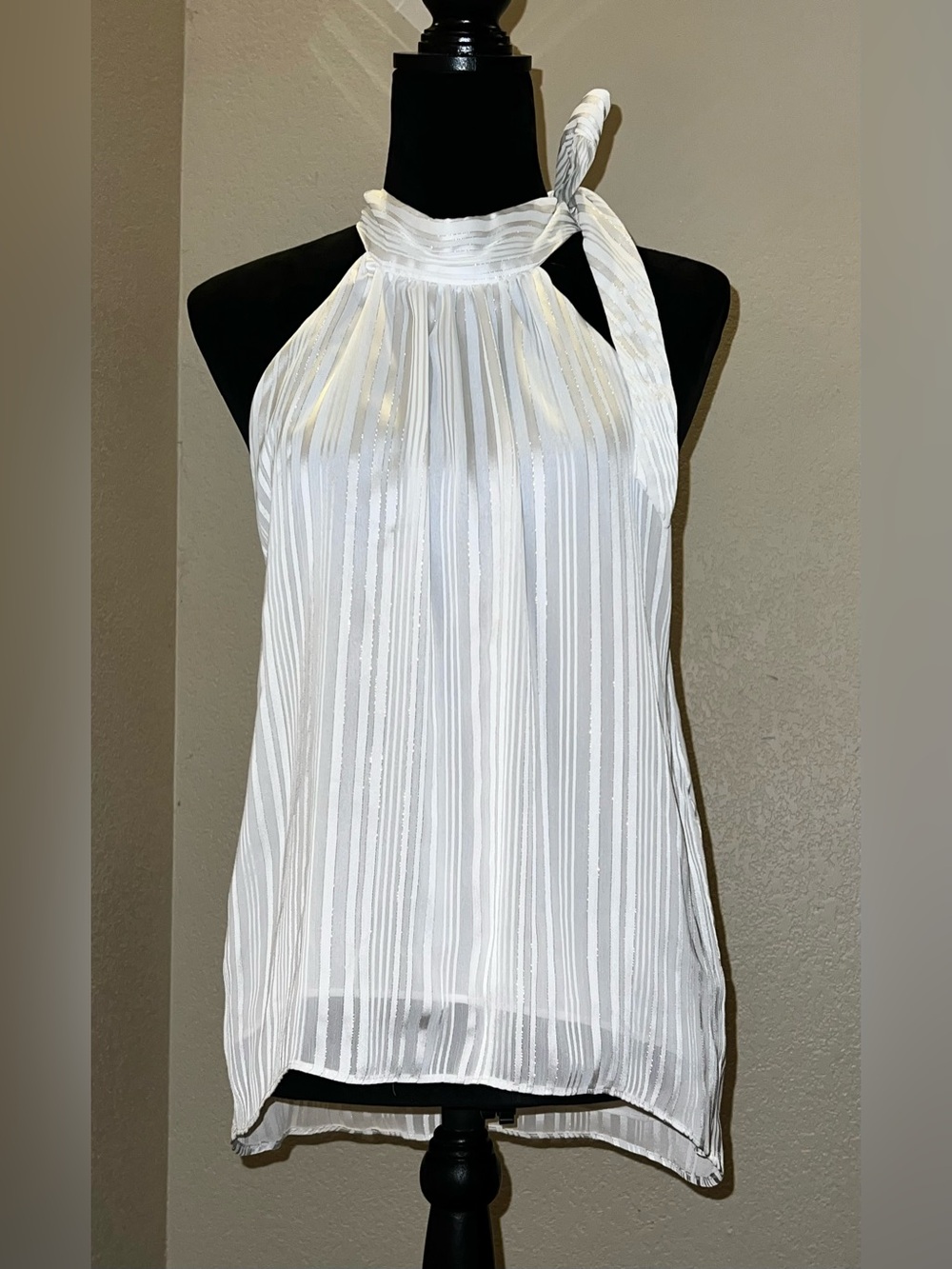 Women's White Halter Tie Neck Top
